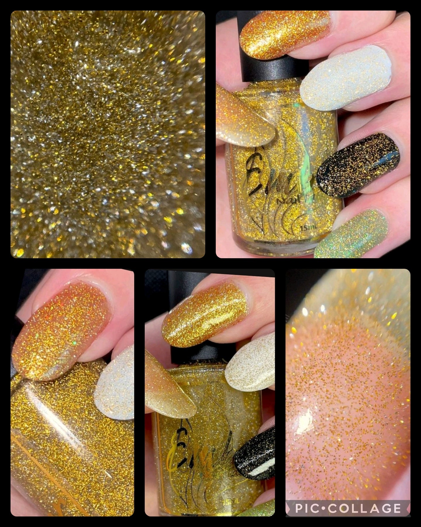 Sir  Puggleston Long Tongue in the bottle and over several different bases - lots of gold glitter