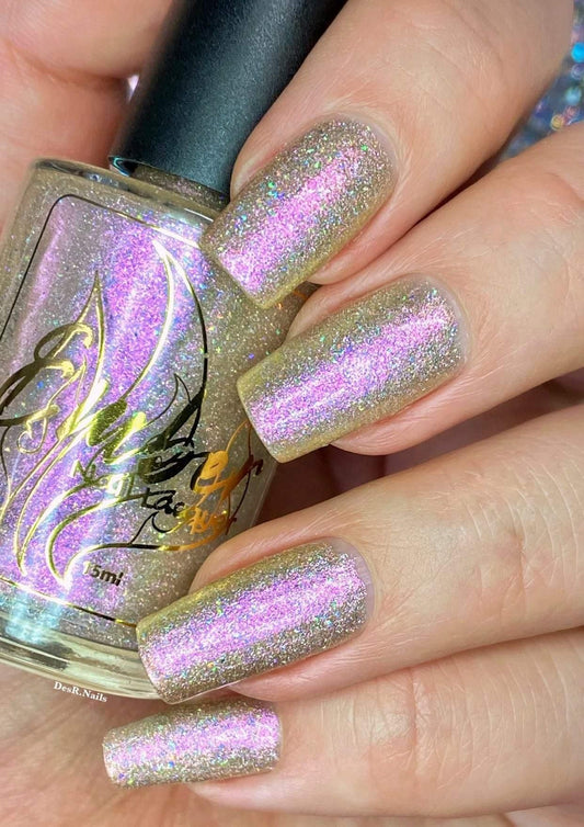 Back Flip Nude is part of our To Much to Drink collection - ordinary gold glitter top coat with pop of pink shimmer