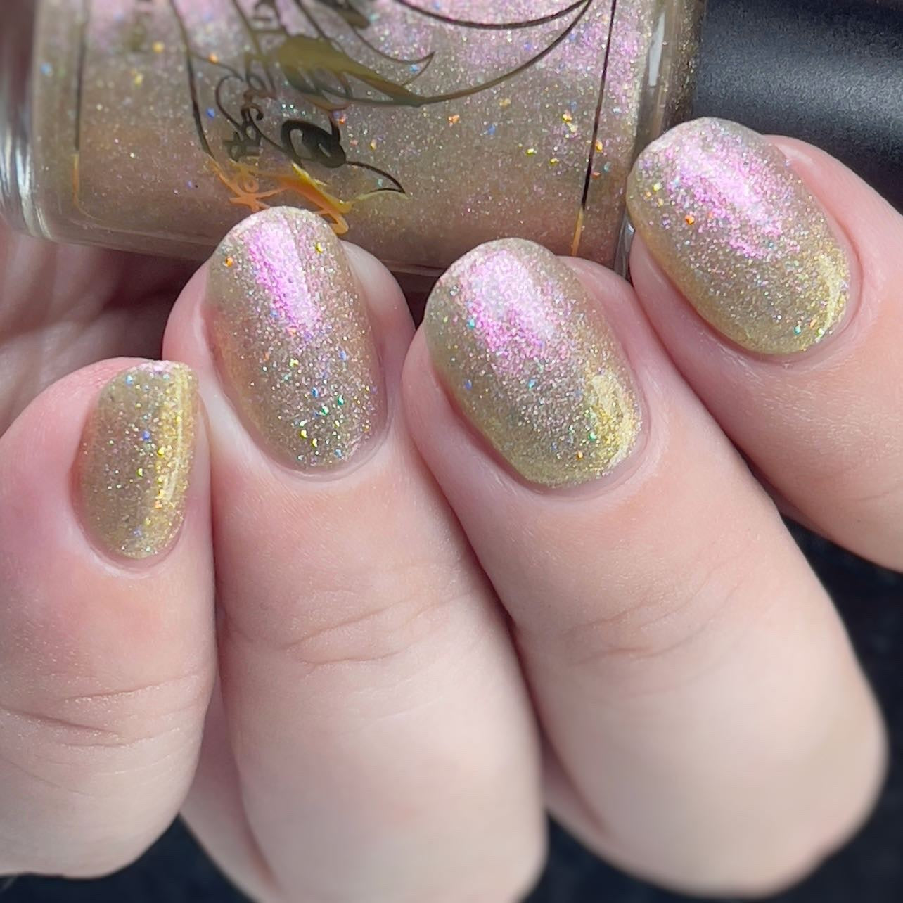 gold glitter and pink holographic effect
